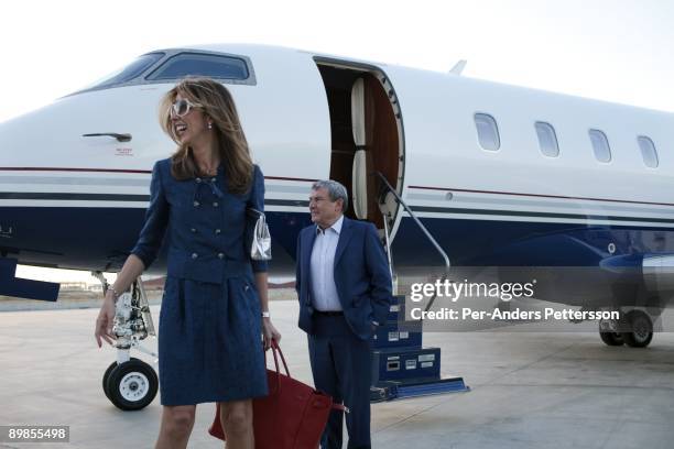 Sol Kerzner, the South African hotel magnate, stands outside his private plane with his wife Heather, after arriving from Johannesburg on April 1,...