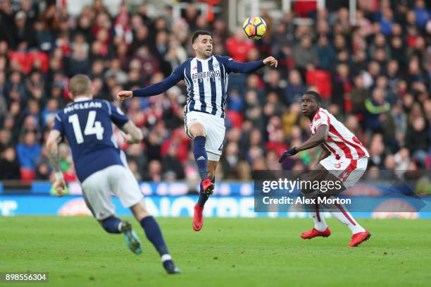 Hal Robson-Kanu of West Brom during the Premier League match between Stoke City and West Bromwich Albion at Bet365 Stadium on December 23, 2017 in...