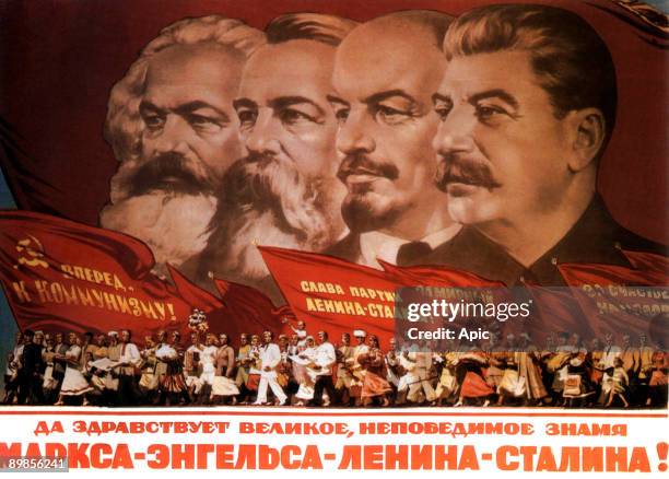 Propaganda poster : Karl Marx, Friedrich Engels, Lenin and Stalin