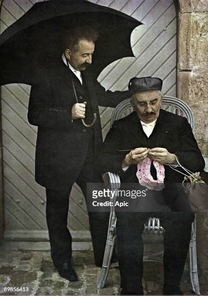 The brothers Louis and Auguste Lumiere, inventors of color photography and inventors of the cinema, Autochrome picture taken in 1906-1912