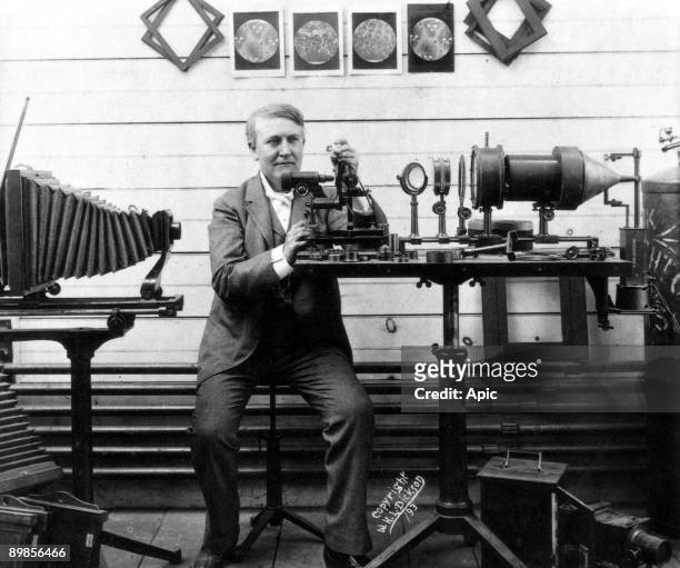 Thomas Alva Edison american inventor of phonograph here in his laboratory c. 1893