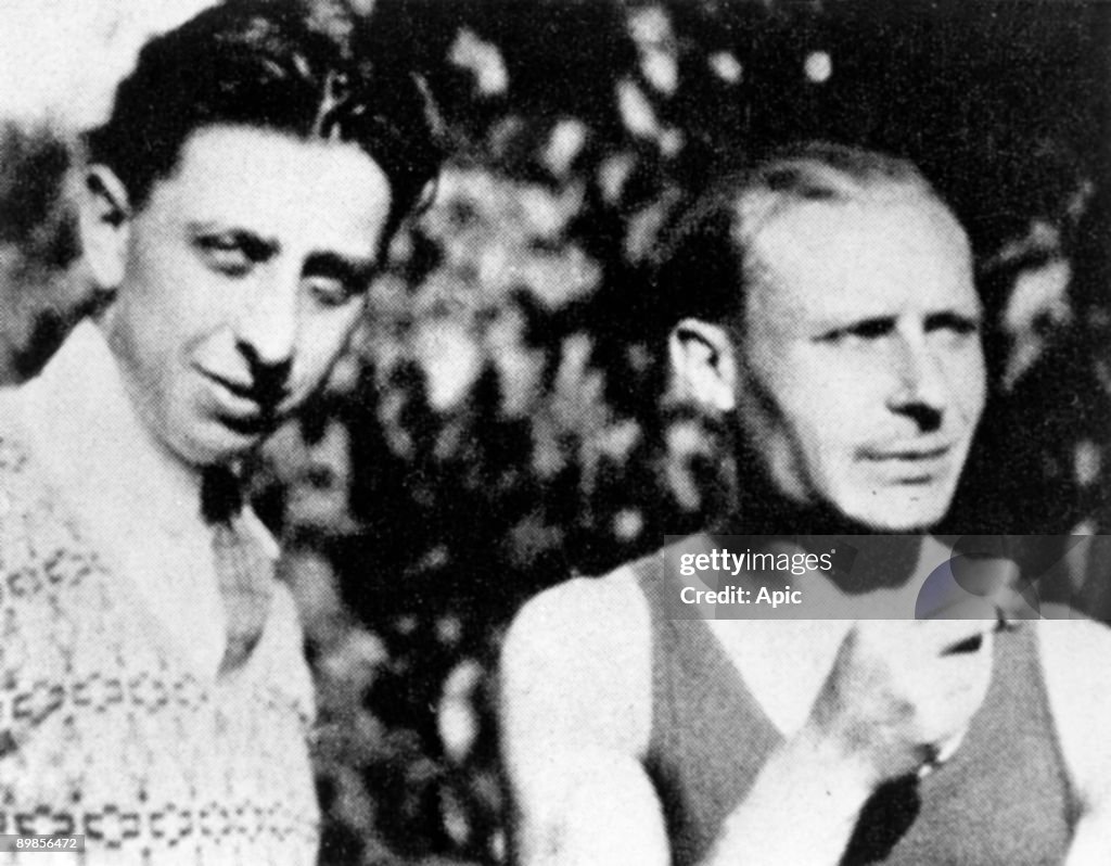 Robert Desnos (l, 1900-1945) french surrealist poet and writer, here with painter Andre Masson (1896-1987) c. 1940;;