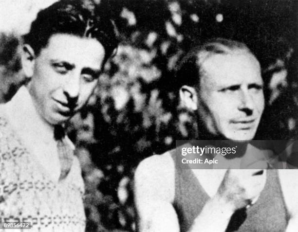 Robert Desnos french surrealist poet and writer, here with painter Andre Masson c. 1940;;