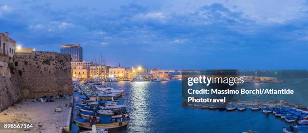 the wall near castello di gallipoli or castello aragonese and the town - gallipoli foto e immagini stock