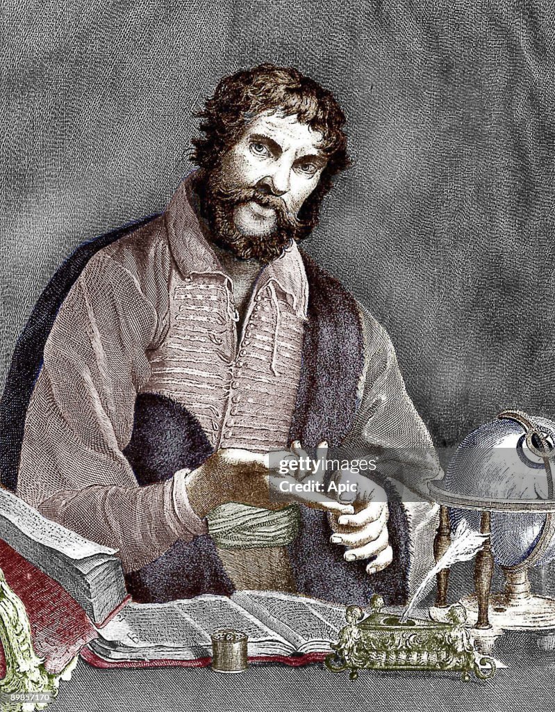 Michel de Nostredame, aka Nostradamus (1503-1566) french astrologer and doctor, engraving, colorized document