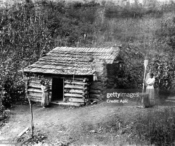 House in the reserve of Cherokee Indians of North Carolina Qualli 1888 belonging to Ayunini says Swimmer - Small house belonging to Ayunin called the...