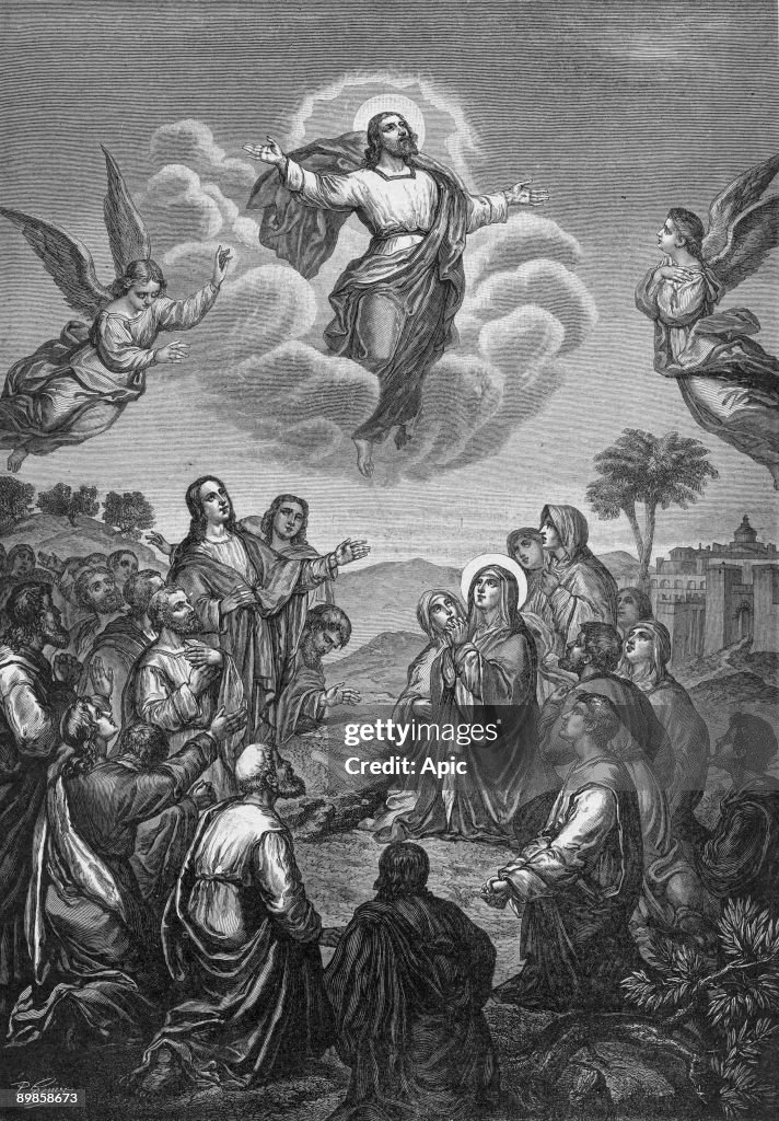 Ascension of Jesus Christ in the Mount of Olives in Jerusalem, engraving, 1908