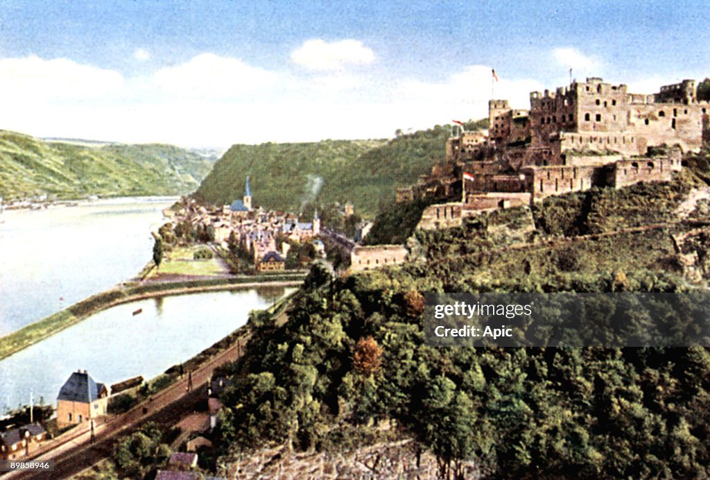 Rheinfels castle (13th century) along the Rhine in Germany, here int he 20's