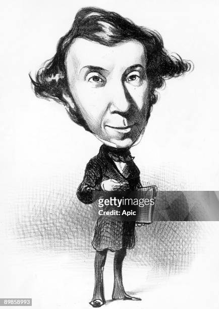 Alexis de Tocqueville french historian, cartoon by Honore Daumier, engraving