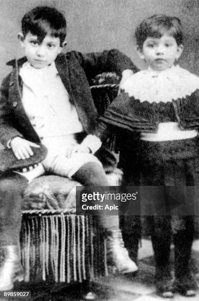 Young Pablo Picasso when child with his sister Lola in Malaga in 1888