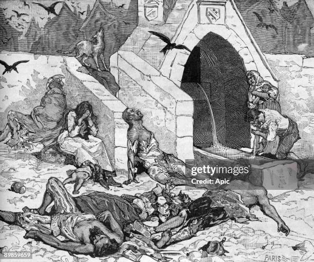 The plague made many victims in Paris in 1544, engraving taken from the book "Paris through the centuries, Tome1"