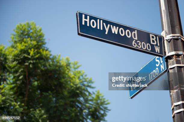 hollywood boulevard and vine street street signs, hollywood, california, america, usa - カリフォルニア州ハリウッド ストックフォトと画像