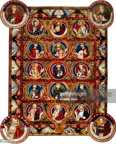 Tree of ancestors of Christ of the oldest to the most recent , extracted from the illumination Gospels of the Duke of Saxony Henry the Lion, late...