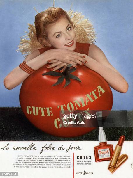 Advertising for nail polish and lipstick Cutex July 1954