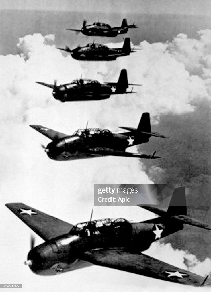 American Navy Avenger planes, torpedo-bombers that have helped in the Pacific c. 1943 (the same kind of planes which disappeared in the Bermuda triangle)