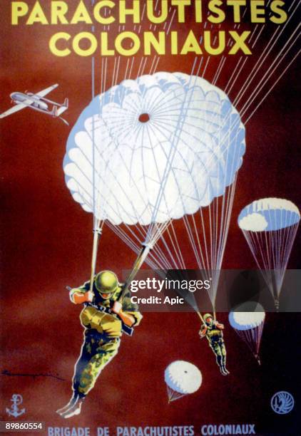 Recuiting poster for french colonial paratroopers, media coverage of the battle of Dien Bien Phu, 1954