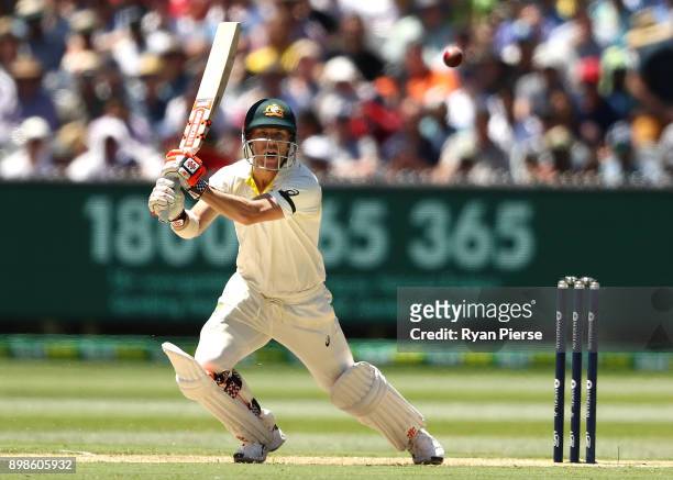 David Warner of Australia bats during day one of the Fourth Test Match in the 2017/18 Ashes series between Australia and England at Melbourne Cricket...