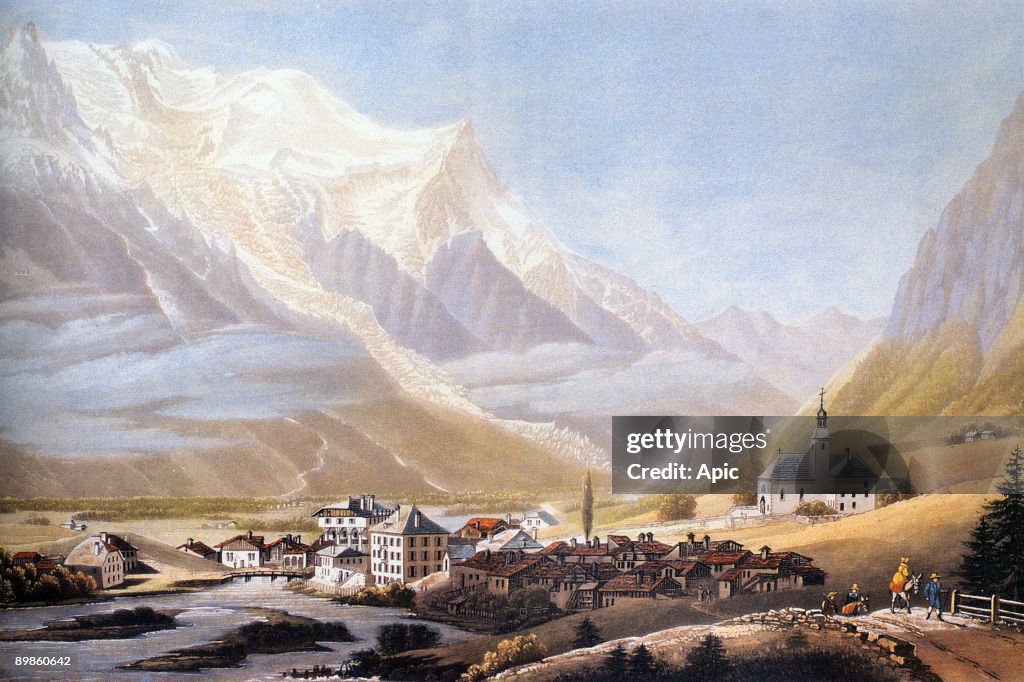 Valley of Chamonix and Mont-Blanc massif (glacier des Bossons), engraving by Jean Dubois (1789-1849) c. 1810