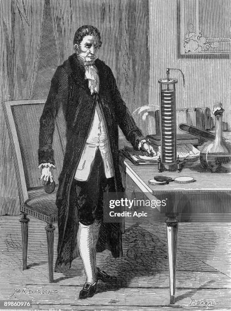 Count Alessandro Volta Italian physicist invented the electro motor or the electric battery in 1799 to burn Yan Dargent from the book "Album of...