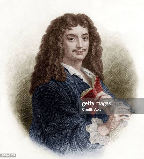 Jean Baptiste Poquelin aka Moliere french playwright, engraving by Massard and -Delannoy after a drawing by G. Staal