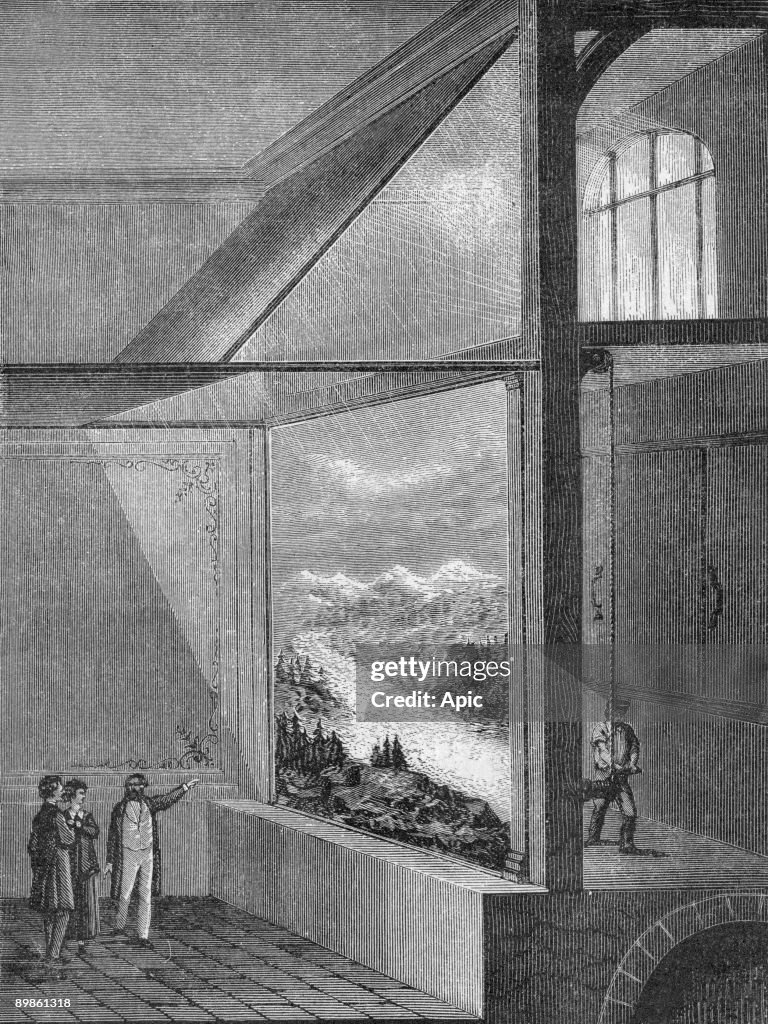 View of diorama of Louis Daguerre (1787 1851) and the type of change in the engraving table from the book "Album of science famous scientist discoveries" in 1899