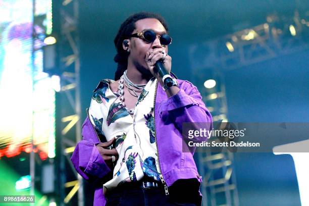 Rapper Takeoff of the group Migos performs onstage at the Rolling Loud Festival at NOS Events Center on December 16, 2017 in San Bernardino,...