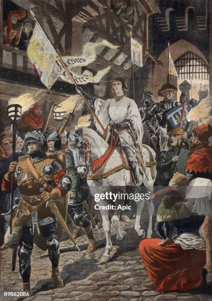 Arriving of Joan of Arc in Orleans in 1429, illustration from "Le Petit Journal" may 12, 1907