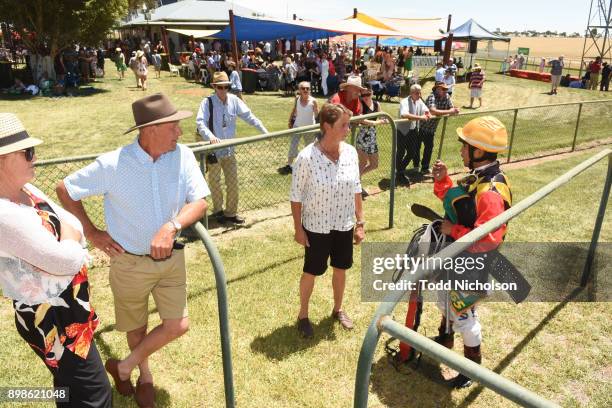 Trent Germaine talks to connections after winning the Nhill Supa IGA Maiden Plate at Nhill Racecourse on December 26, 2017 in Nhill, Australia.