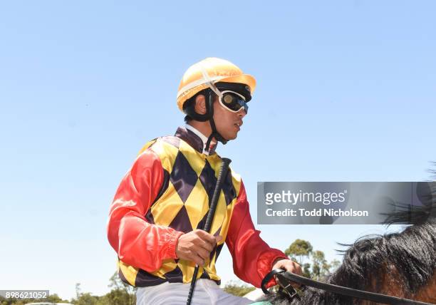 Playfellow ridden by Trent Germaine returns after the Nhill Supa IGA Maiden Plate at Nhill Racecourse on December 26, 2017 in Nhill, Australia.