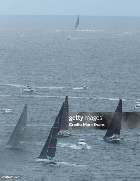 Black Jack leads the fleet out of the heads after the start of the Sydney to Hobart Yacht race during the 2017 Sydney to Hobart on December 26, 2017...