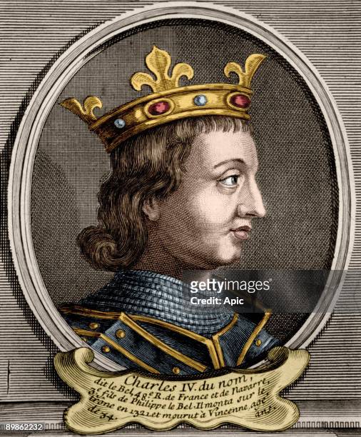 Charles IV , king of France under the name of Charles 1st in 1322-1328, engraving colorized document
