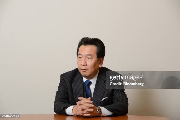 Yukio Edano, head of the Constitutional Democratic Party of Japan, speaks during an interview in Tokyo, Japan, on Monday, Dec. 25, 2017. Edano, the...