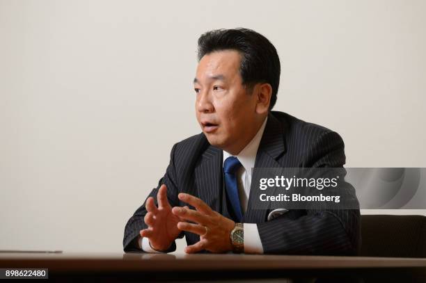 Yukio Edano, head of the Constitutional Democratic Party of Japan, speaks during an interview in Tokyo, Japan, on Monday, Dec. 25, 2017. Edano, the...