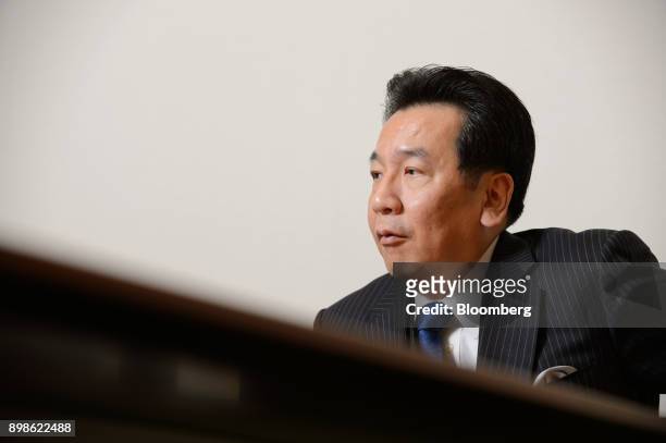 Yukio Edano, head of the Constitutional Democratic Party of Japan, speaks during an interview in Tokyo, Japan, on Monday, Dec. 25, 2017. Edano, the...
