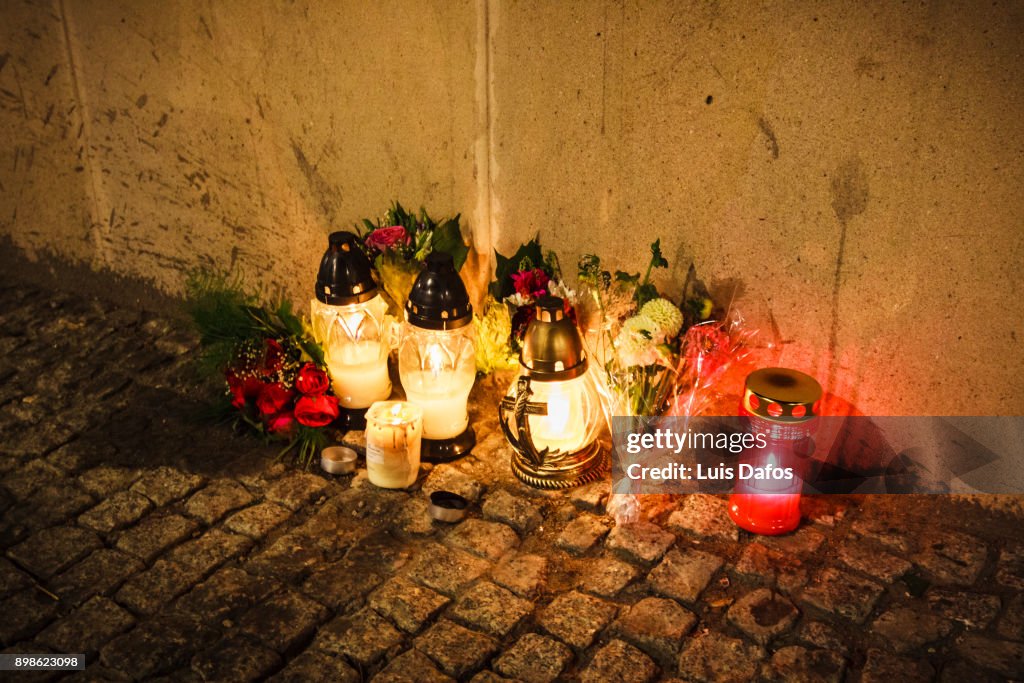 Candles at the street on Warsaw Uprising Remembrance Day