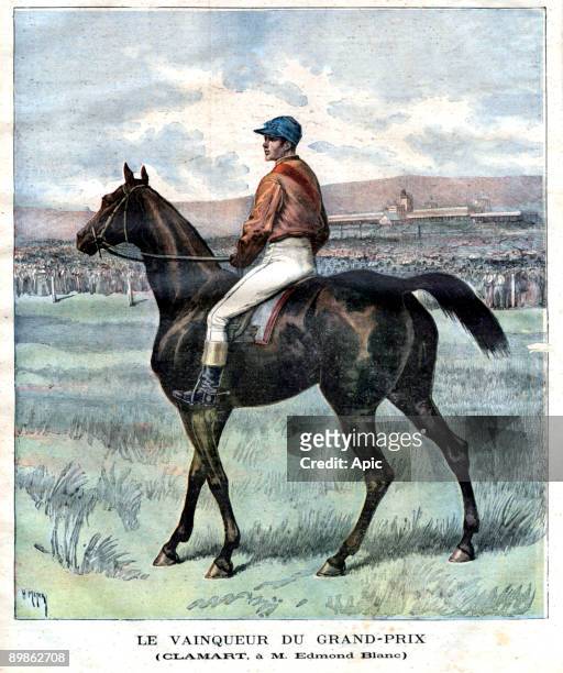 Jockey T. Lane winner of horse race in Clamart , lastpage of newspaper Petit Journal june 20, 1891