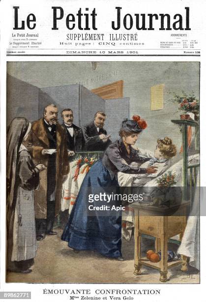 Frontpage of french newspaper "Le Petit Journal" march 10, 1901 : Miss Zelenine and Vera Gelo : Vera tried to kill Emile Deschanel but she wounded...