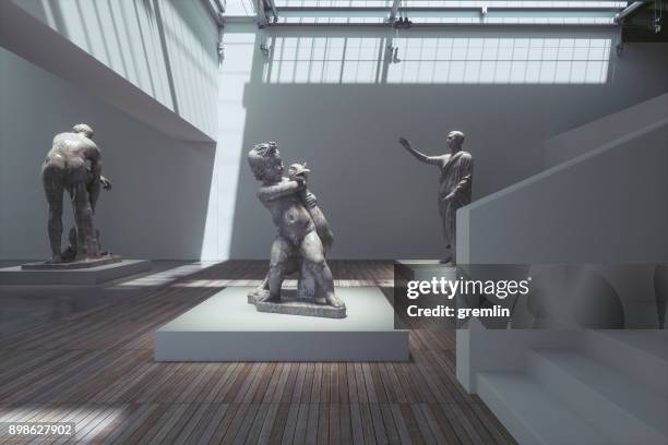 museum tentoonstelling met oude sculpturen - oudheden stockfoto's en -beelden