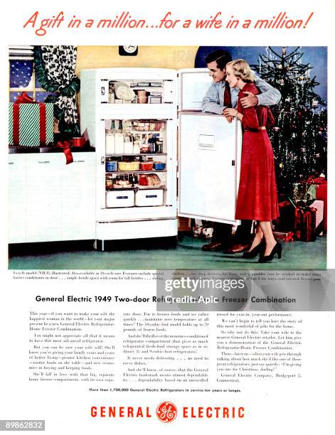 Advert for General Electric fridge and freezer , published in american magazine, in 1949