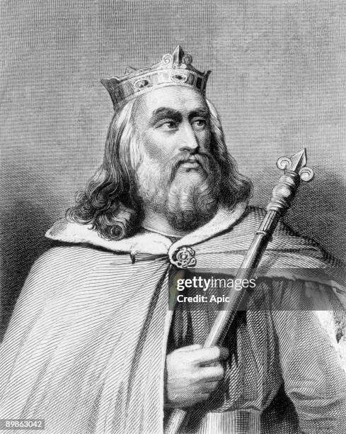 Clotaire II king of Neustria of the merovingian dynasty with Saint Eloi engraving by Weber after Monvoisin