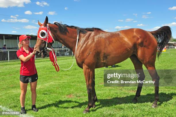 Effortless Miss and strapper Madison Lloyd after winning the Scott McNeil Electrical BM58 Handicap at Kerang Racecousre on December 26, 2017 in...