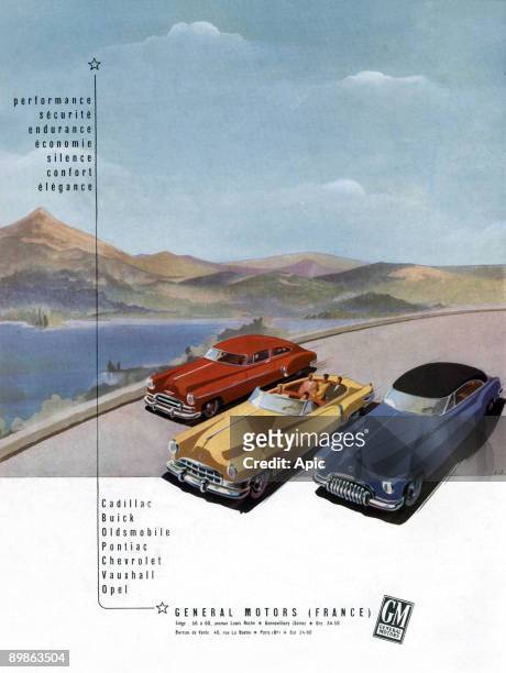 Advertising for cars Cadillac Buick Pontiac Oldsmobile Chevrolet and Opel Vauxhall General Motors 1950