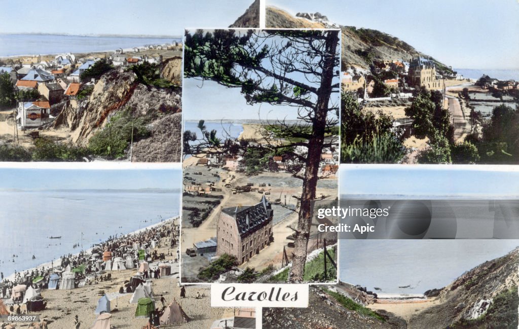 Carolles postcard view looking Jullouville general view towards the beach and the beach valle du Lude