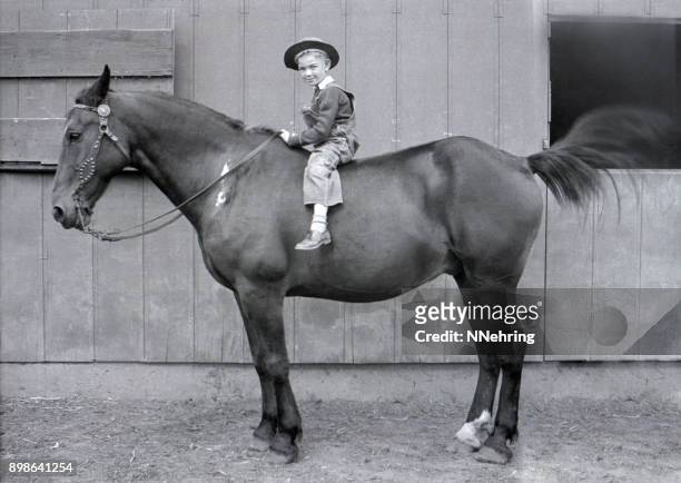farm boy on draft horse 1931 - horse pictures stock pictures, royalty-free photos & images
