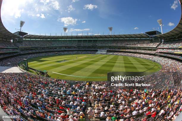General view as cricket fans in the crowd of 88,172 enjoy the atmosphere on Boxing Day during day one of the Fourth Test Match in the 2017/18 Ashes...