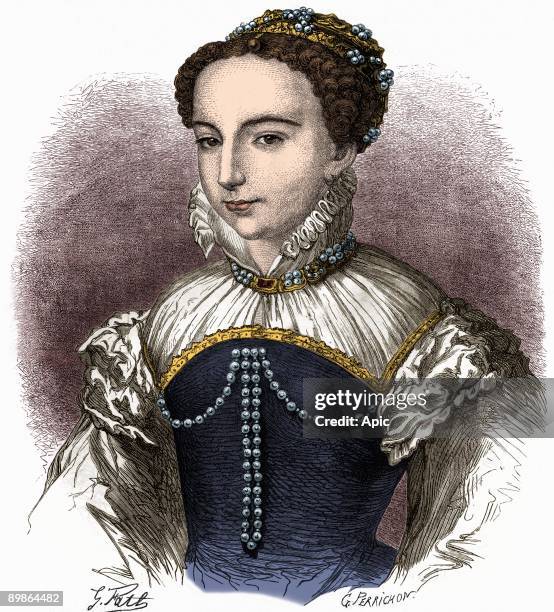 Catherine de Medici wife of HenryII and queen of France in 1533-1559 and regent of France in 1560-1574, engraving colorized document