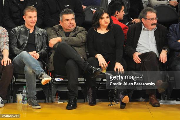 Comedian George Lopez and Mayan Lopez attend a basketball game between the Los Angeles Lakers and the Minnesota Timberwolves at Staples Center on...