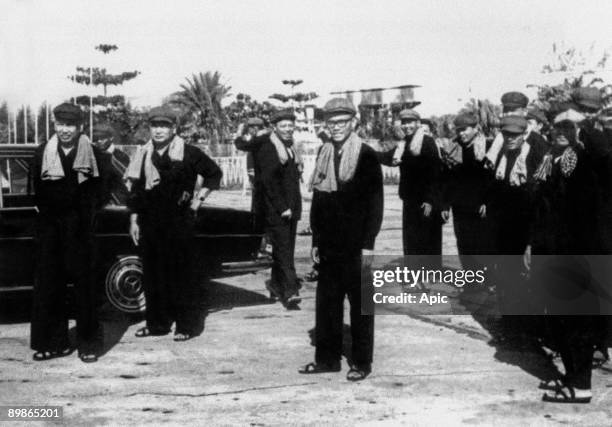 Leaders and members of the Standing Committee of the Central Committee of the Communist Party of Kampuchea , facing forward l-r : Pol Pot, Nuon Chea,...