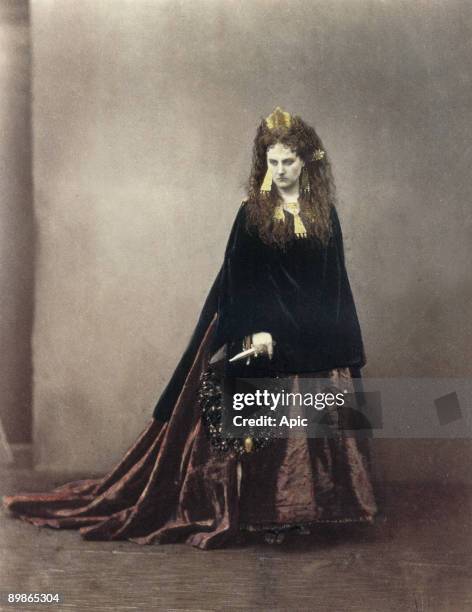 Italian Virginia Oldoini , countess of Castiglione , she was the spy of french emperor NapoleonIII, here photo by Pierre-Louis Pierson with gouache,...