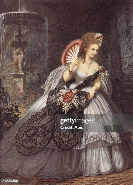 Italian Virginia Oldoini , countess of Castiglione , she was the spy of french emperor NapoleonIII, here photo by Pierre-Louis Pierson with gouache...